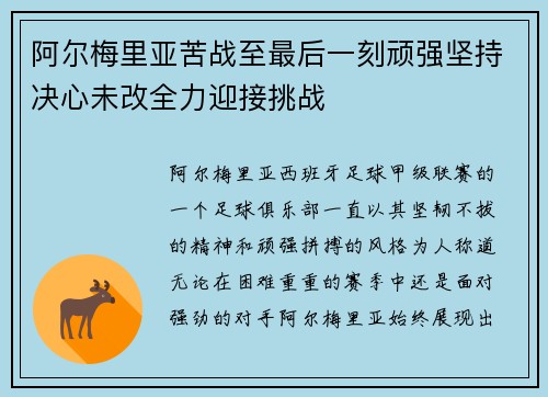 阿尔梅里亚苦战至最后一刻顽强坚持决心未改全力迎接挑战