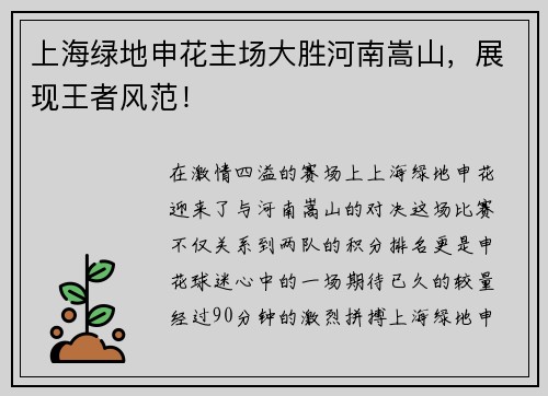 上海绿地申花主场大胜河南嵩山，展现王者风范！