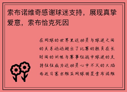 索布诺维奇感谢球迷支持，展现真挚爱意，索布恰克死因