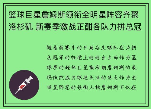 篮球巨星詹姆斯领衔全明星阵容齐聚洛杉矶 新赛季激战正酣各队力拼总冠军